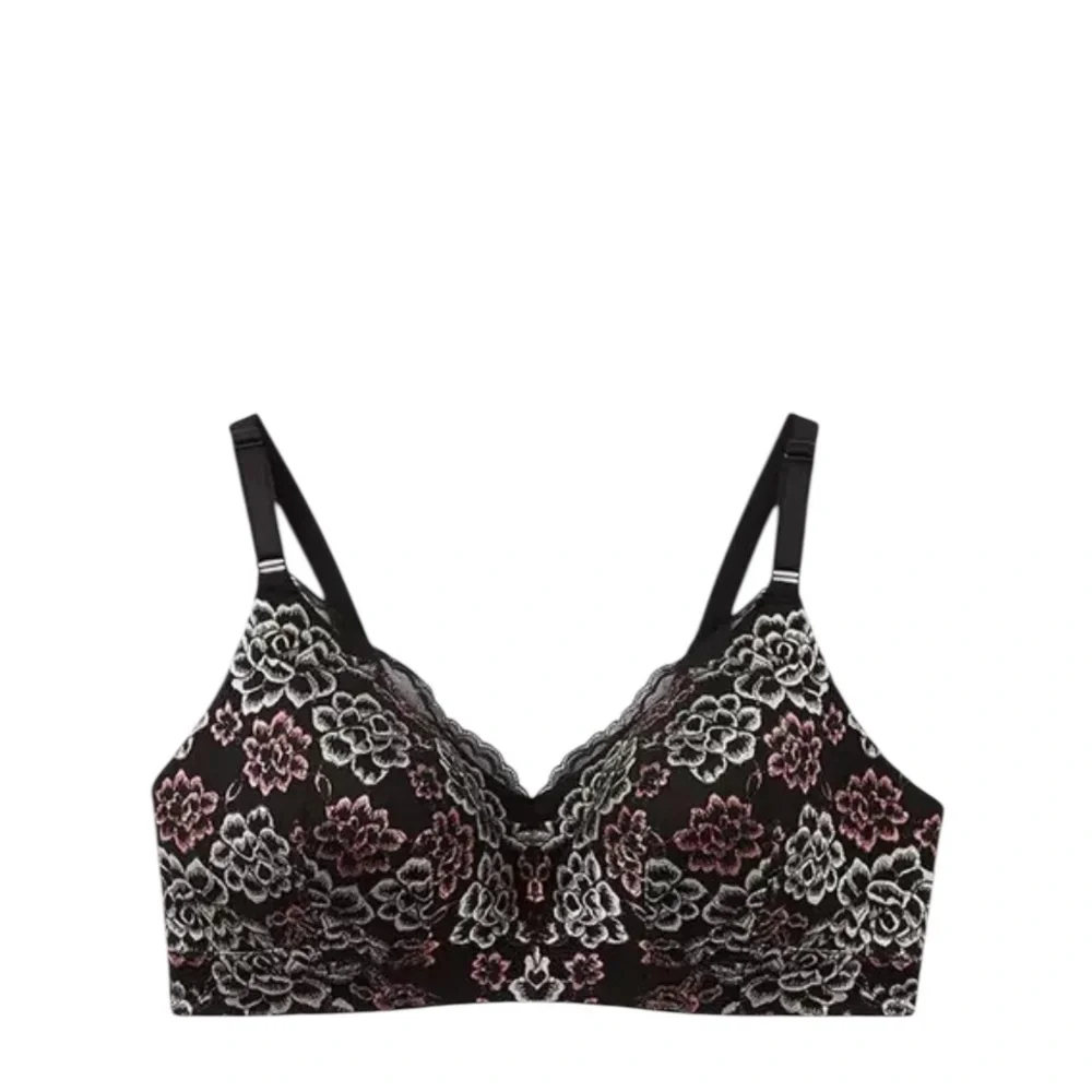TORRID Curve Wire-Free Floral Lace Black/Pink/Silver Bra Sz 46C